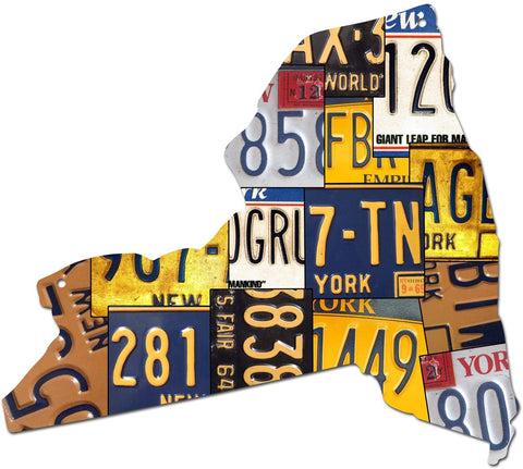 NEW YORK License Plate Plasma Cut Dibond Map Sign, THE EMPIRE STATE Garage Art Rustic Sign