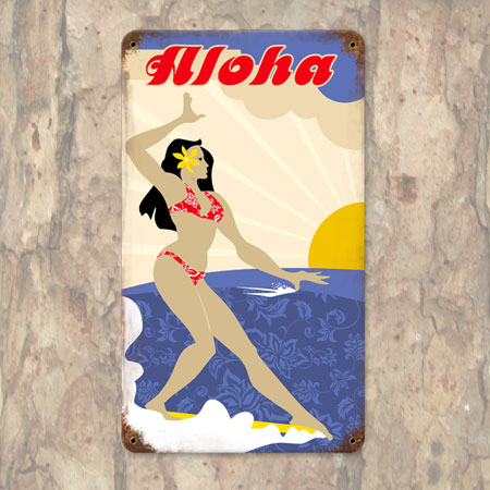 Aloha Surfer Metal Sign