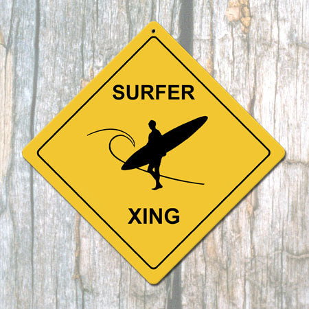 Surfer X-ing Man Metal Sign (Non-Distressed)