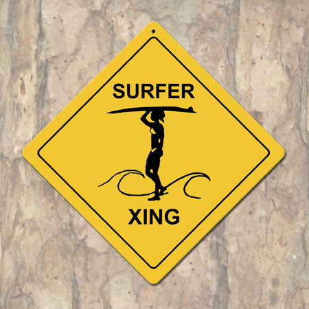 Surfer X-ing Woman Metal Sign (Non-Distressed)