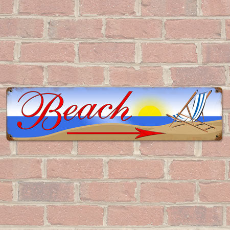 Beach Arrow Wide Metal Sign