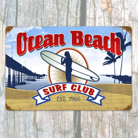 Ocean Beach Surf Club Metal Sign