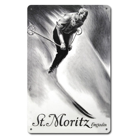 St. Moritz Engadin Metal Ski Sign