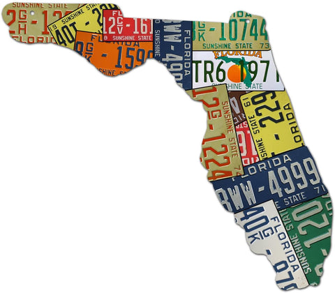 FLORIDA License Plate Plasma Cut Dibond Map Sign, THE SUNSHINE STATE Garage Art Rustic Sign