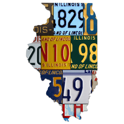 ILLINOIS License Plate Plasma Cut Map Sign, LAND OF LINCOLN Metal Sign Garage Art Patriotic Sign Holiday Gift