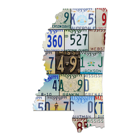 MISSISSIPPI License Plate Plasma Cut Map Sign, MAGNOLIA State Metal Garage Art Rustic Patriotic Sign