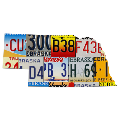 NEBRASKA License Plate Plasma Cut Map Sign, CORNHUSKERS STATE Metal Garage Art Patriotic Sign