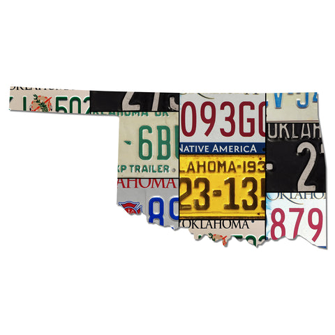 OKLAHOMA License Plate Plasma Cut Map Sign, NATIVE AMERICA Metal Garage Art Rustic Patriotic Sign